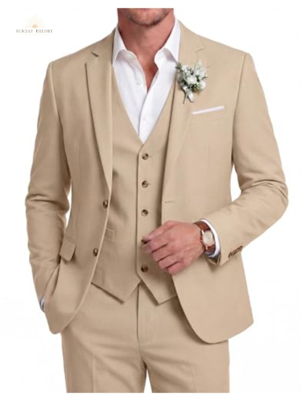 Men's 3 Piece Linen Suit Set Blazer Vest Pants Wedding Prom Business